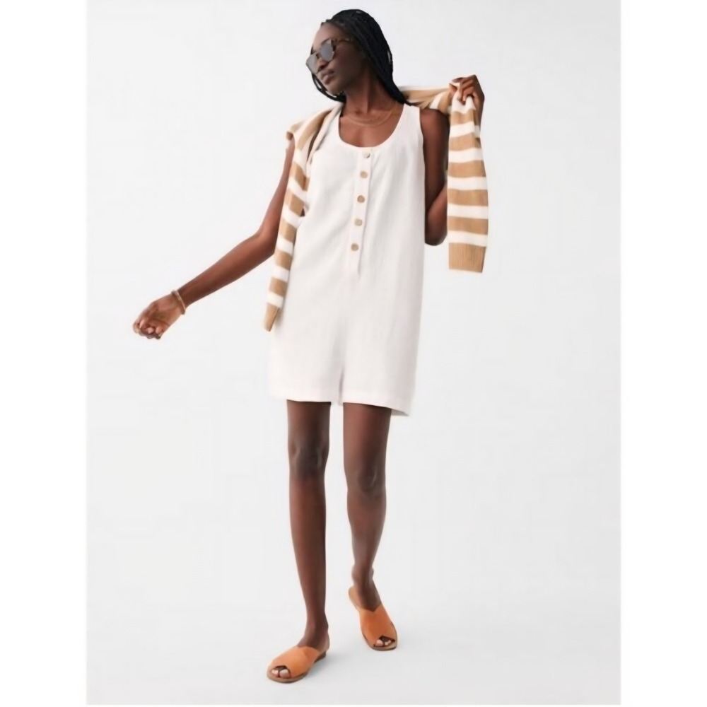 NWT Faherty‎ Dream Organic Cotton Gauze Jumpsport Romper White Size Medium $148
